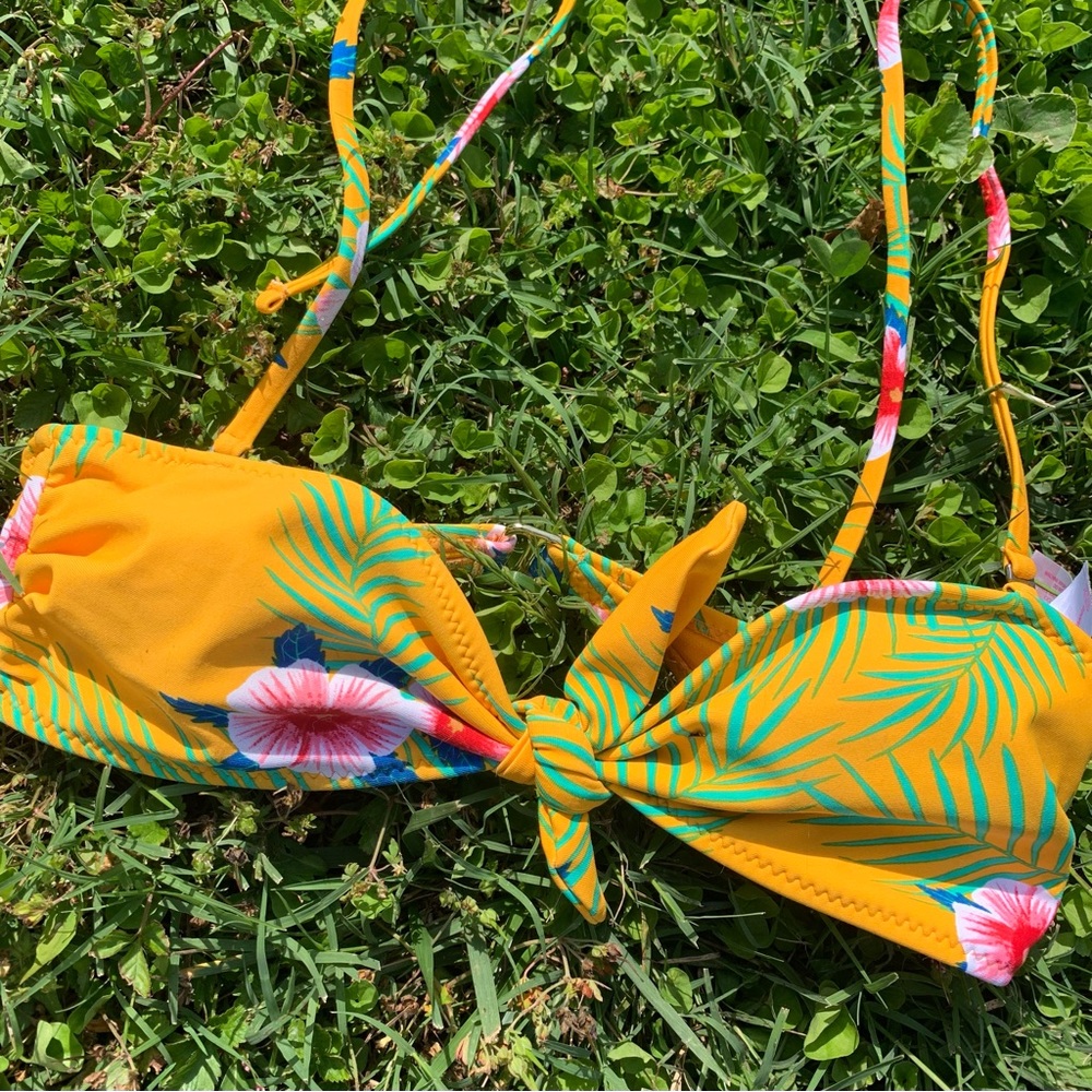 Yellow Tropical Print No Boundaries Swim Top